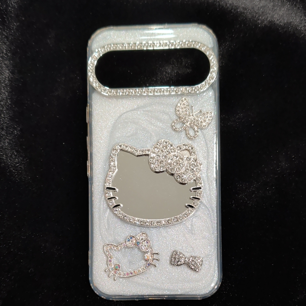 Glittery Silver Phone Case with Rhinestone Accents
